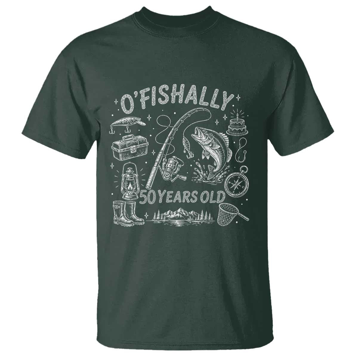 O'Fishally 50 Years Old T Shirt Funny Fisherman Birthday Graphic