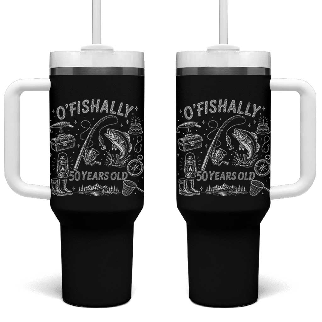 O'Fishally 50 Years Old Tumbler With Handle Funny Fisherman Birthday Graphic