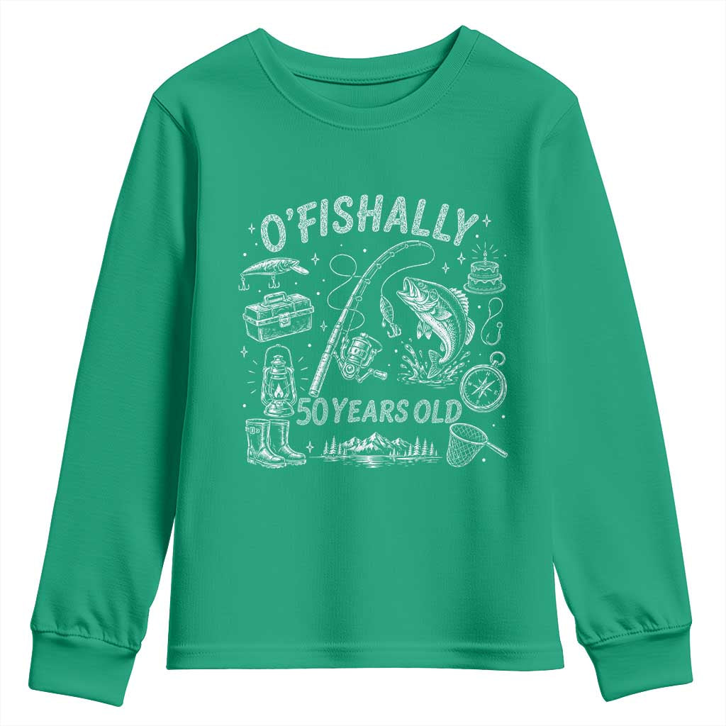 O'Fishally 50 Years Old Youth Sweatshirt Funny Fisherman Birthday Graphic