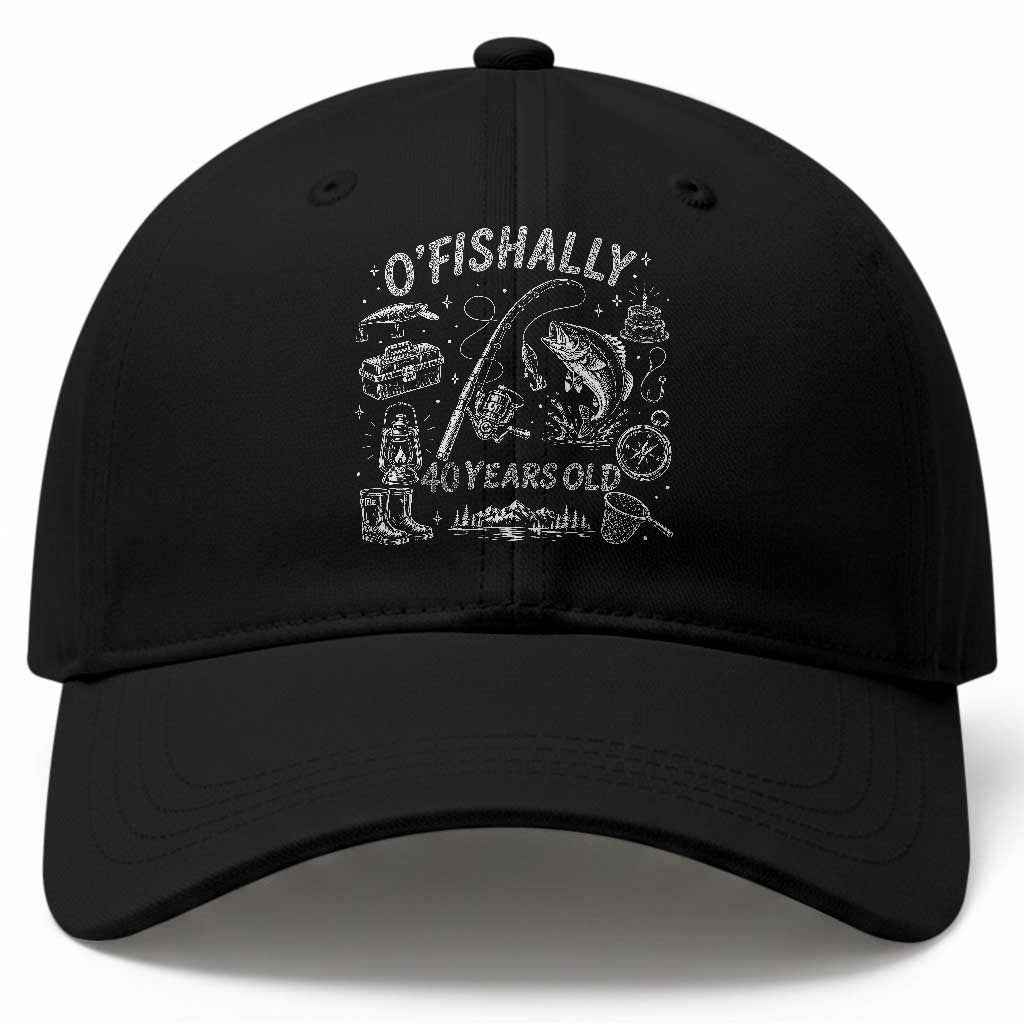 O'Fishally 40 Years Old Baseball Cap Funny Fisherman Birthday Graphic