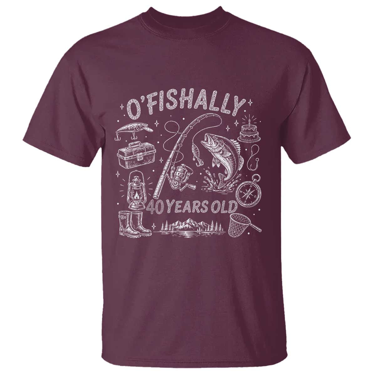 O'Fishally 40 Years Old T Shirt Funny Fisherman Birthday Graphic