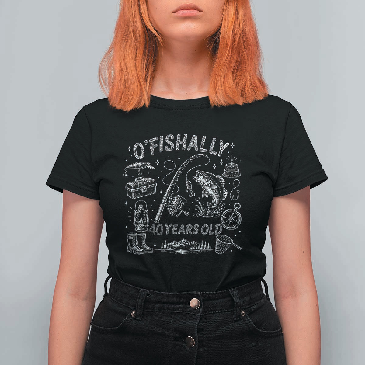 O'Fishally 40 Years Old T Shirt For Women Funny Fisherman Birthday Graphic