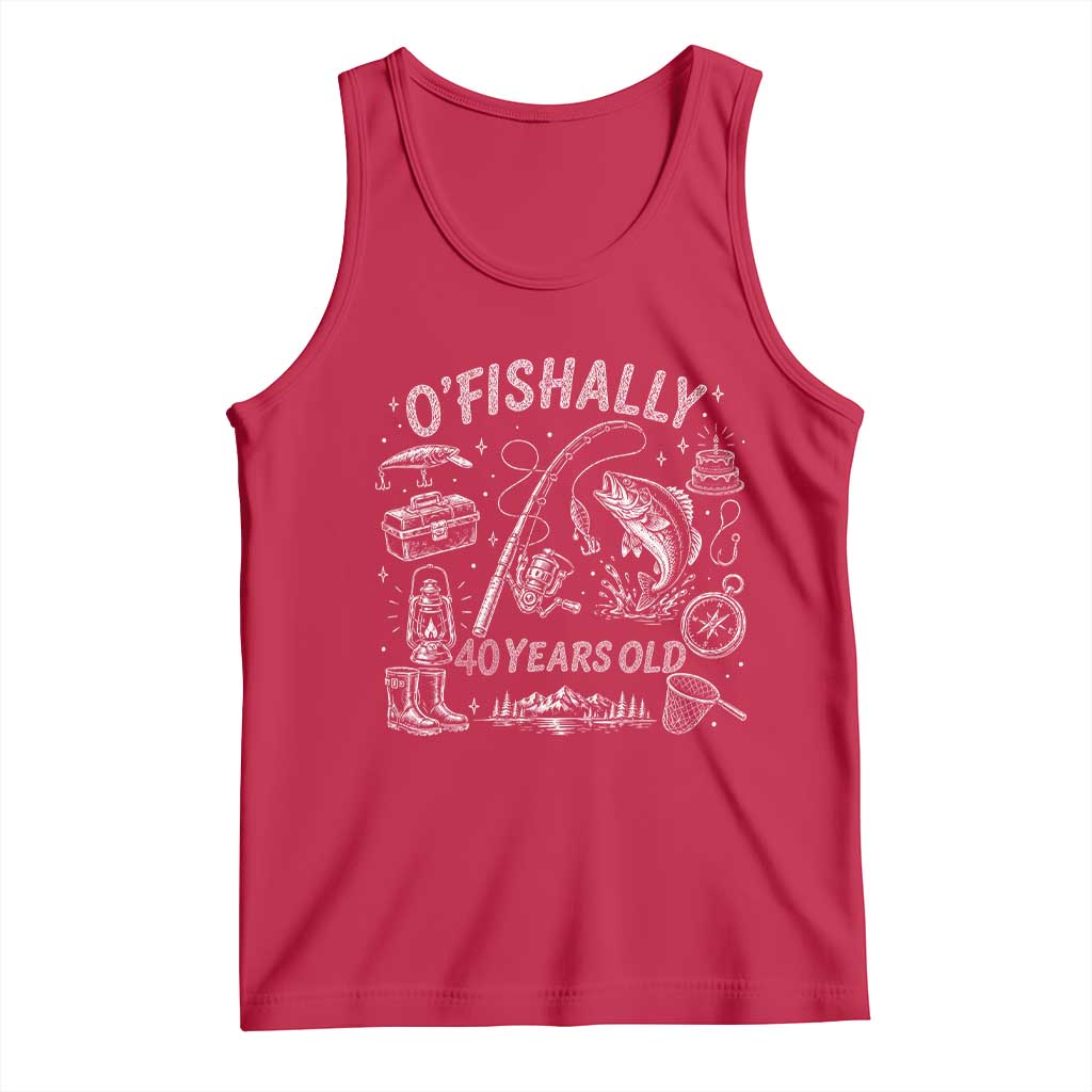 O'Fishally 40 Years Old Tank Top Funny Fisherman Birthday Graphic