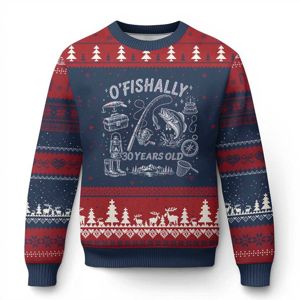 O'Fishally 30 Years Old Ugly Christmas Sweater Funny Fisherman Birthday Graphic