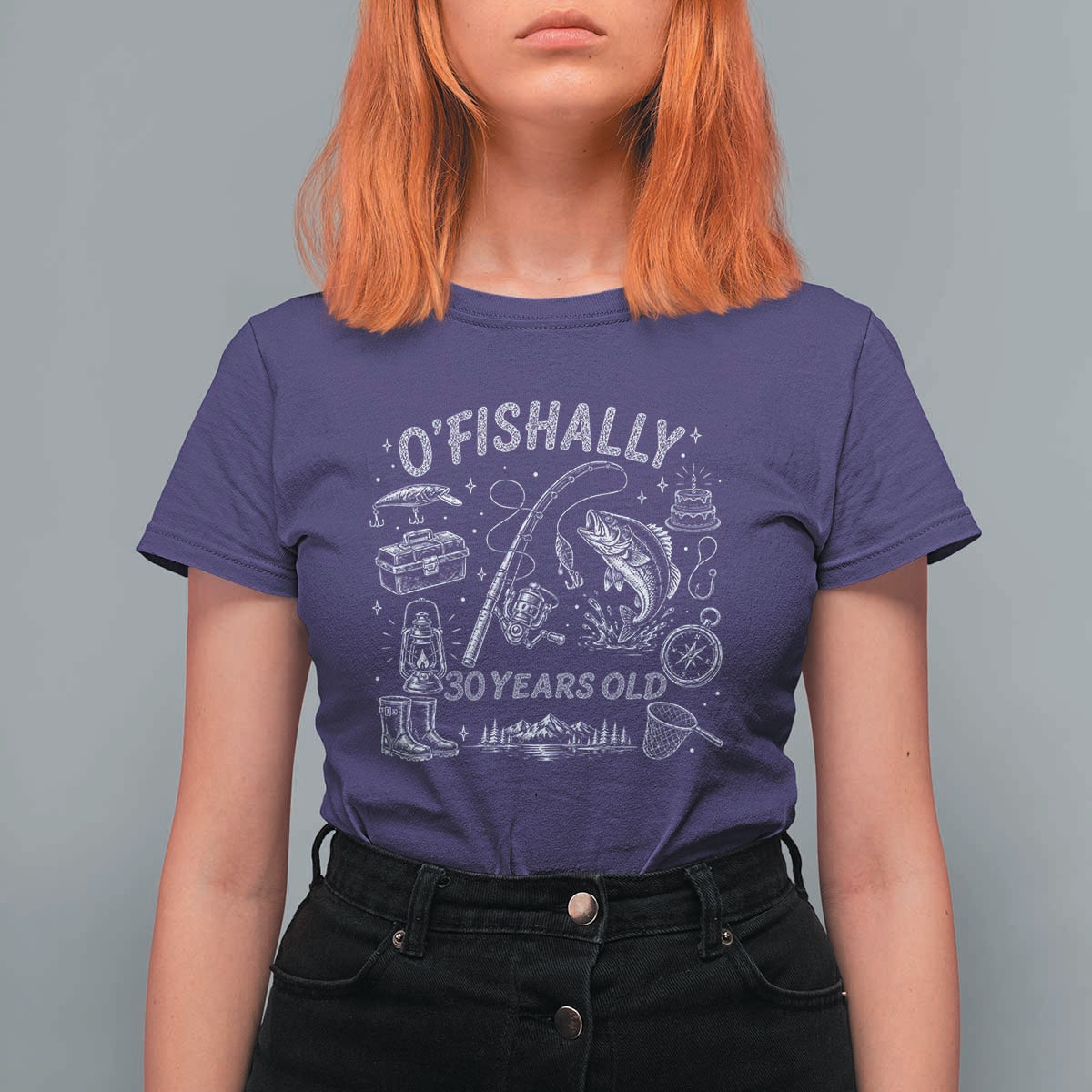 O'Fishally 30 Years Old T Shirt For Women Funny Fisherman Birthday Graphic