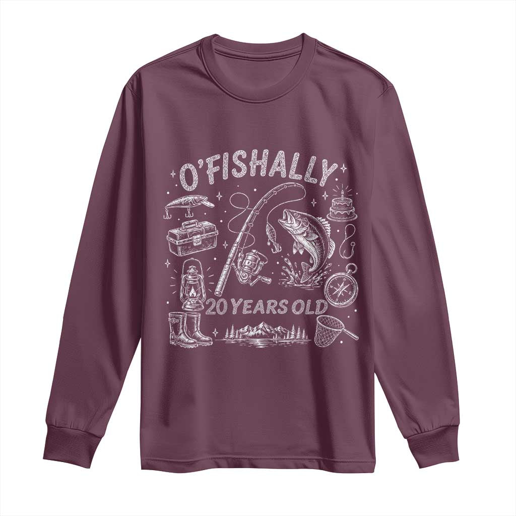 O'Fishally 20 Years Old Long Sleeve Shirt Funny Fisherman Birthday Graphic