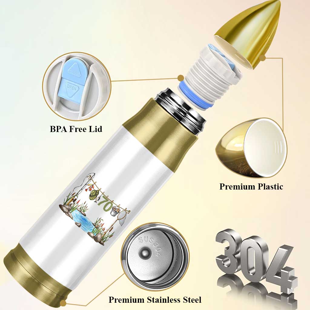70th Birthday Fishing Bullet Tumbler Fisherman Birthday Party Gift