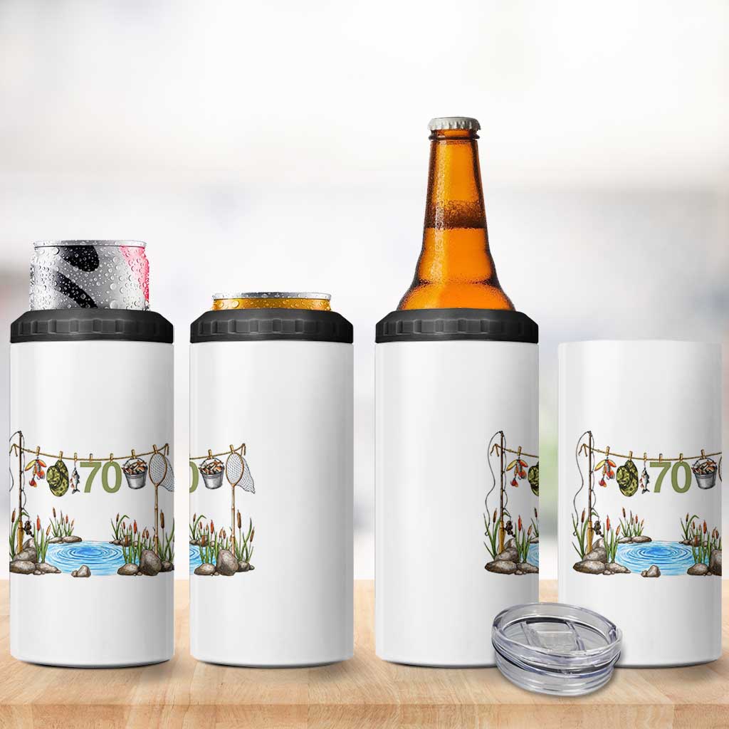 70th Birthday Fishing 4 in 1 Can Cooler Tumbler Fisherman Birthday Party Gift