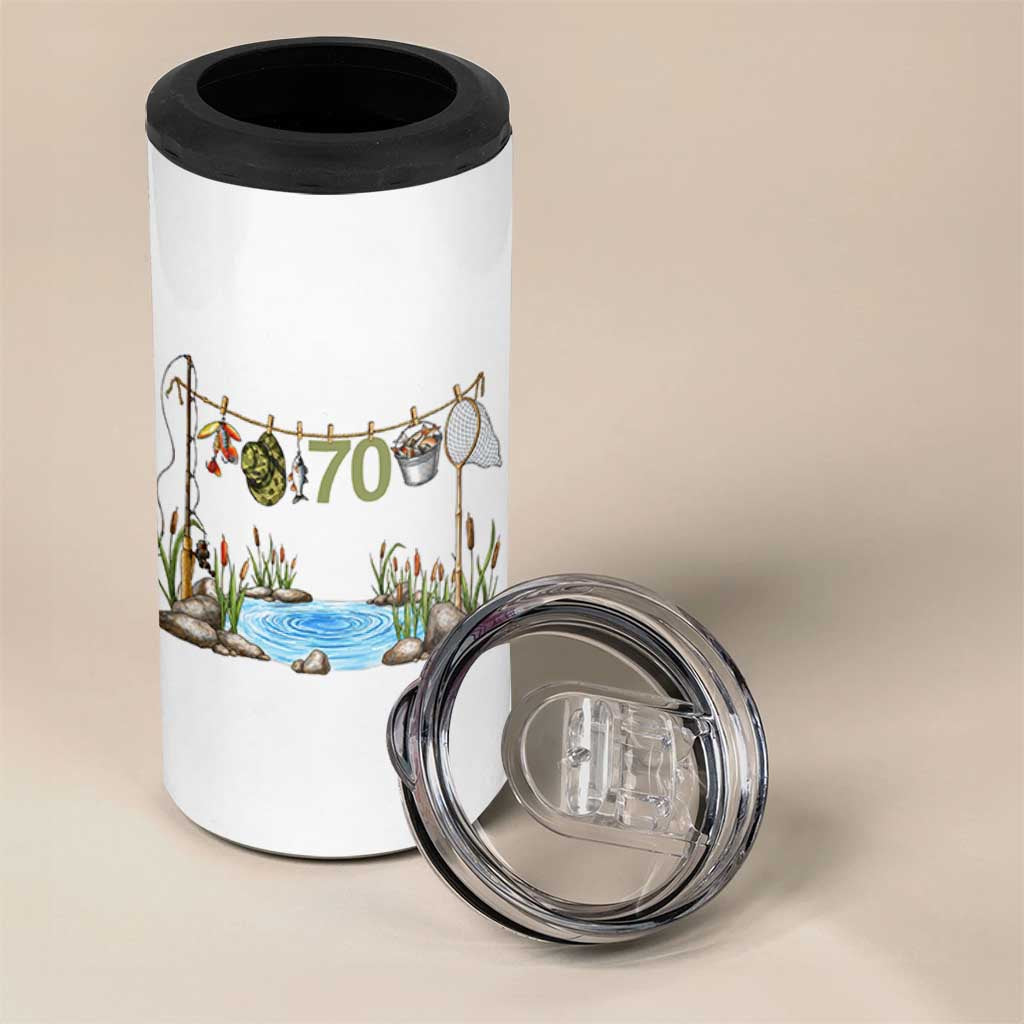 70th Birthday Fishing 4 in 1 Can Cooler Tumbler Fisherman Birthday Party Gift