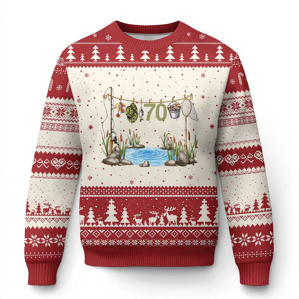 70th Birthday Fishing Ugly Christmas Sweater Fisherman Birthday Party Gift