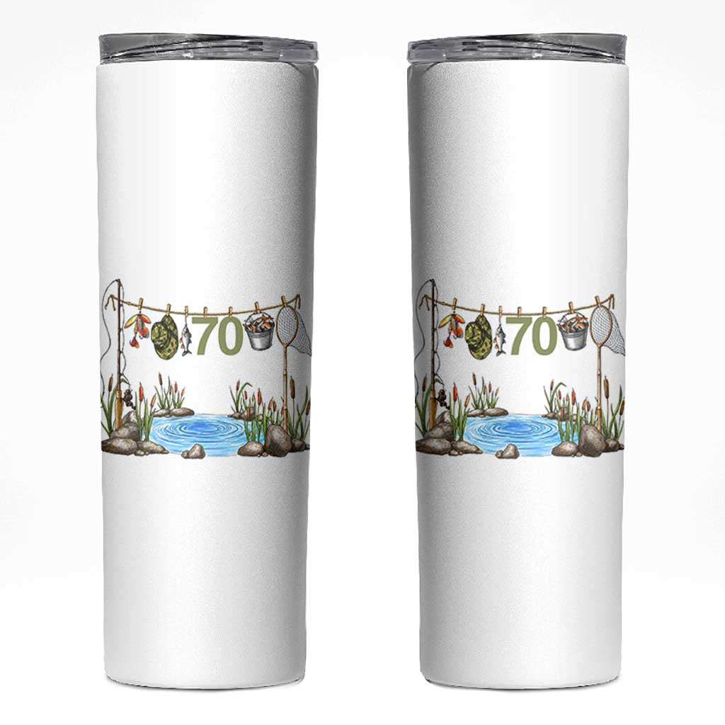 70th Birthday Fishing Skinny Tumbler Fisherman Birthday Party Gift