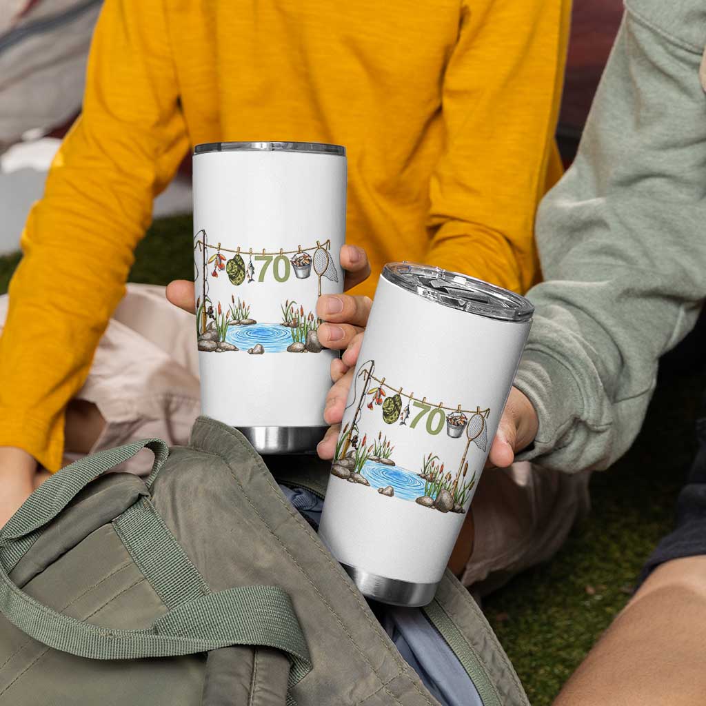 70th Birthday Fishing Tumbler Cup Fisherman Birthday Party Gift
