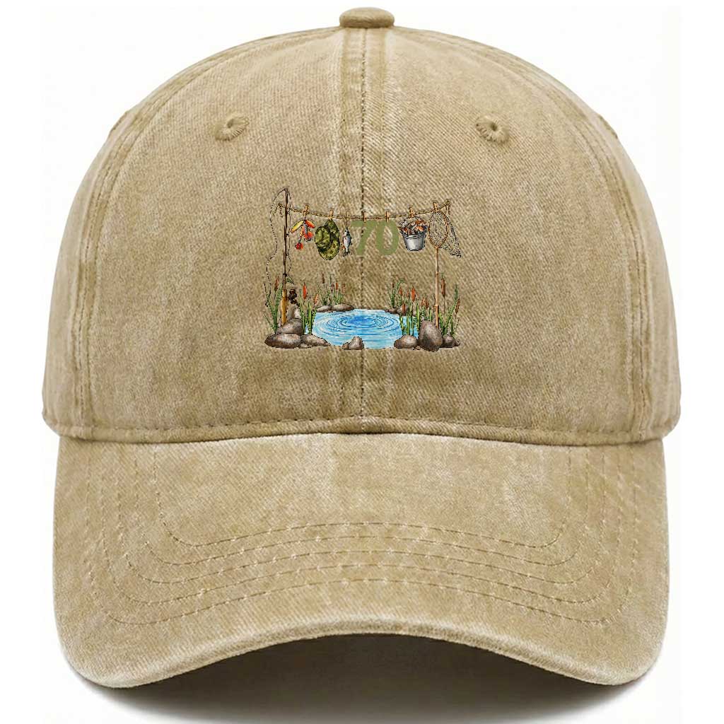 70th Birthday Fishing Washed Cotton Baseball Cap Fisherman Birthday Party Gift