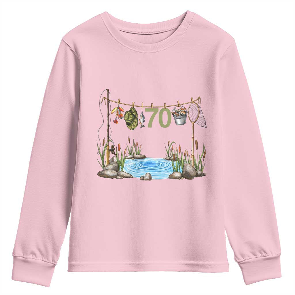 70th Birthday Fishing Youth Sweatshirt Fisherman Birthday Party Gift
