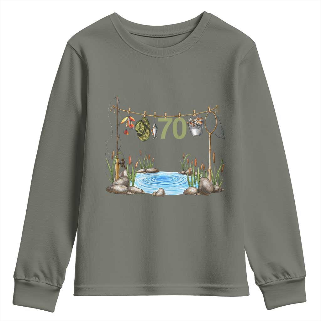 70th Birthday Fishing Youth Sweatshirt Fisherman Birthday Party Gift