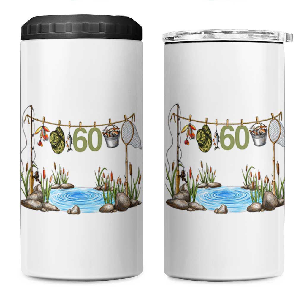 60th Birthday Fishing 4 in 1 Can Cooler Tumbler Fisherman Birthday Party Gift