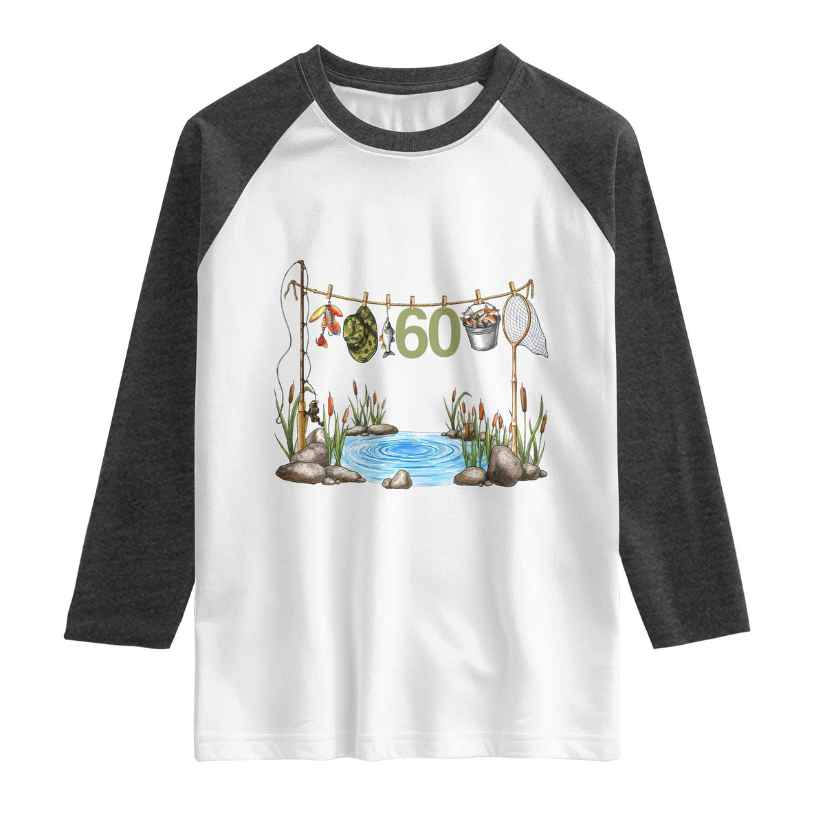 60th Birthday Fishing Raglan Shirt Fisherman Birthday Party Gift