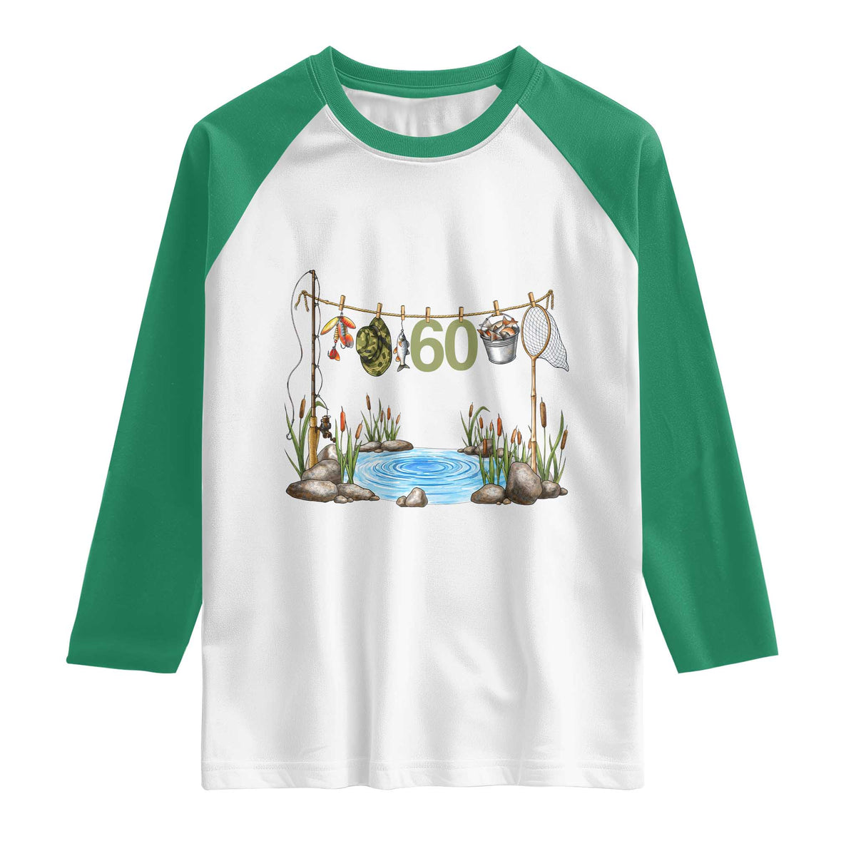 60th Birthday Fishing Raglan Shirt Fisherman Birthday Party Gift