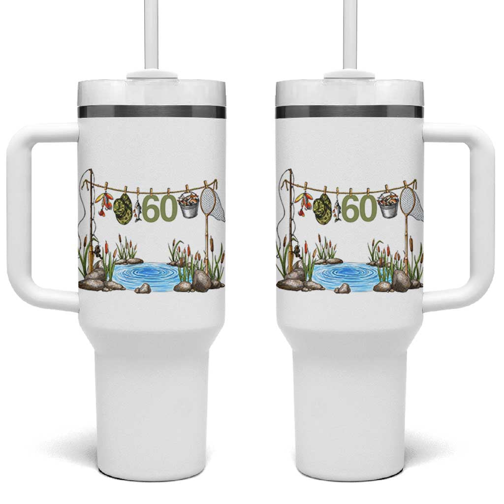 60th Birthday Fishing Tumbler With Handle Fisherman Birthday Party Gift