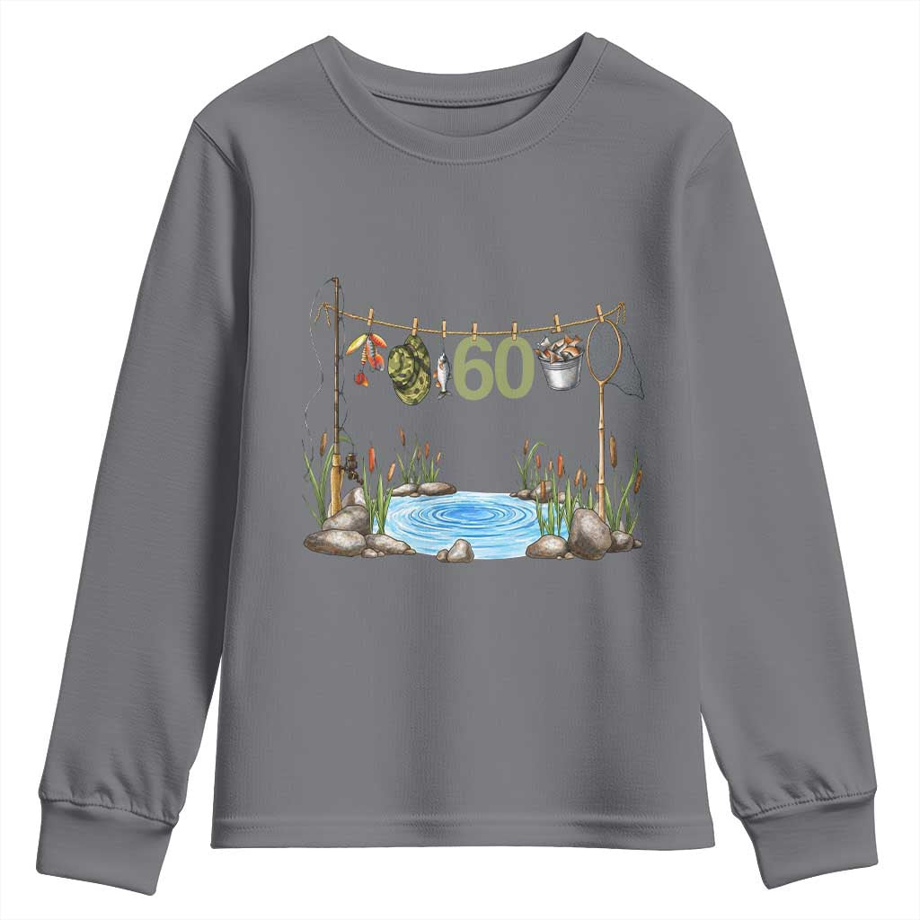 60th Birthday Fishing Youth Sweatshirt Fisherman Birthday Party Gift