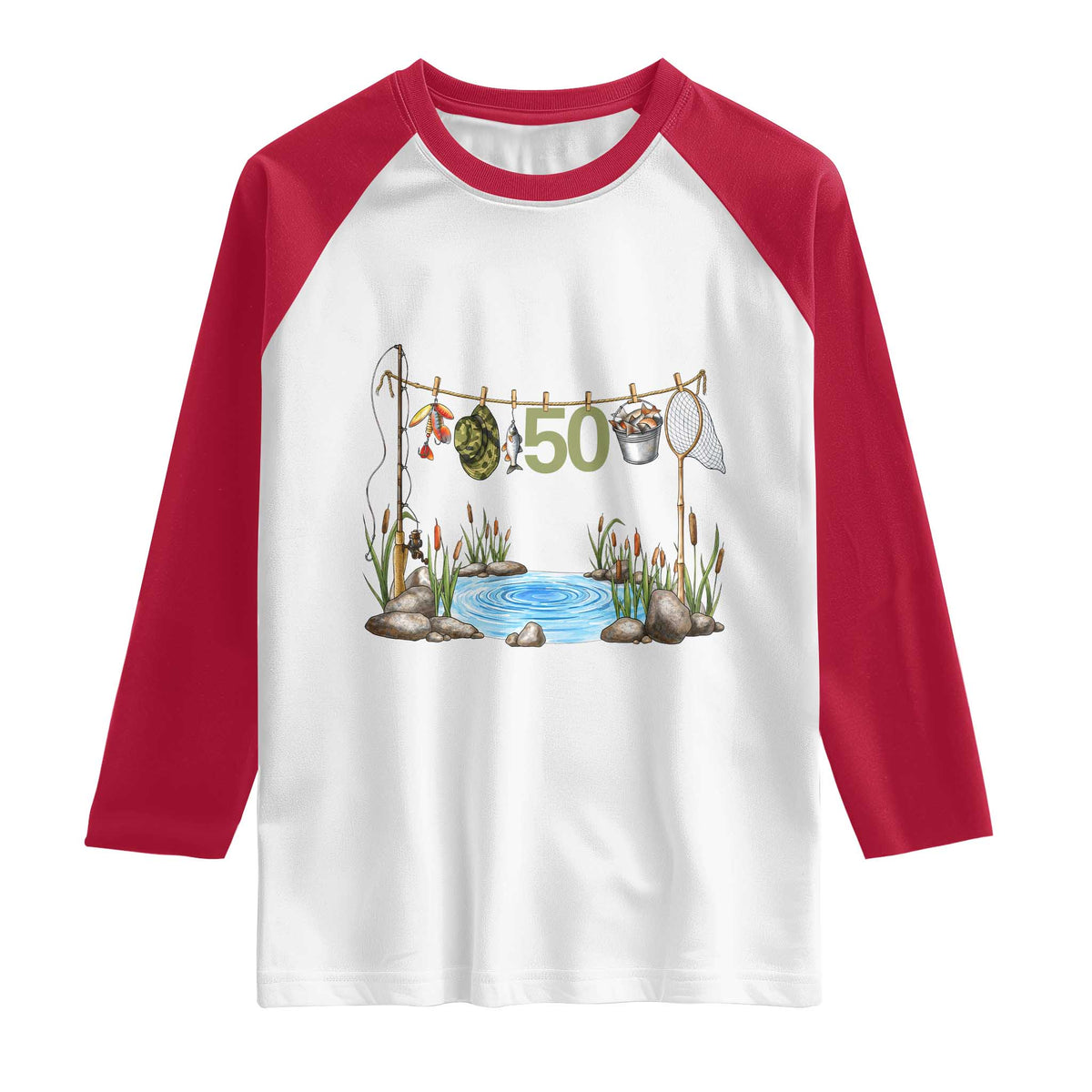 50th Birthday Fishing Raglan Shirt Fisherman Birthday Party Gift