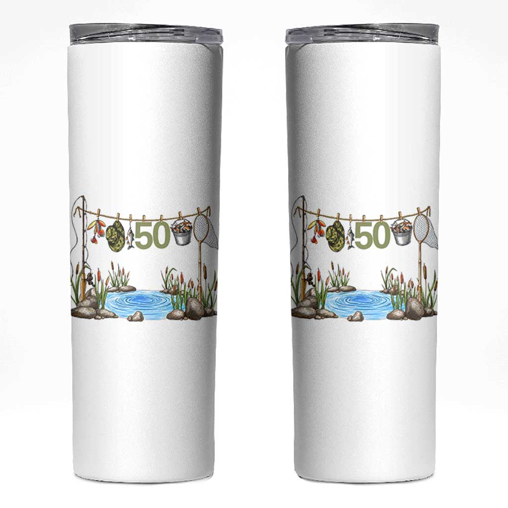 50th Birthday Fishing Skinny Tumbler Fisherman Birthday Party Gift