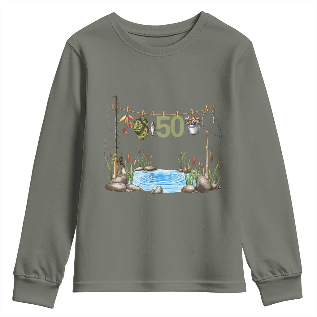50th Birthday Fishing Youth Sweatshirt Fisherman Birthday Party Gift