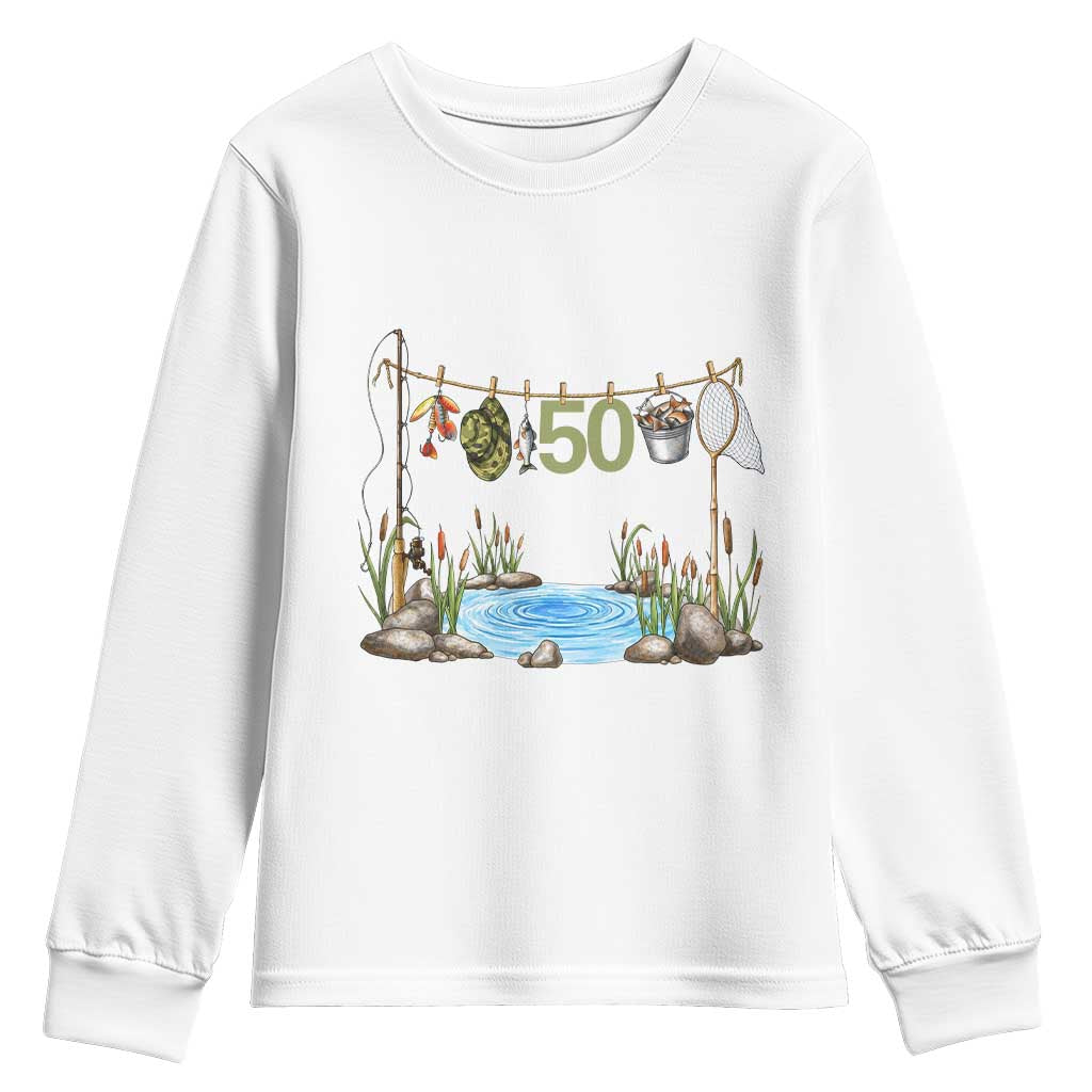 50th Birthday Fishing Youth Sweatshirt Fisherman Birthday Party Gift