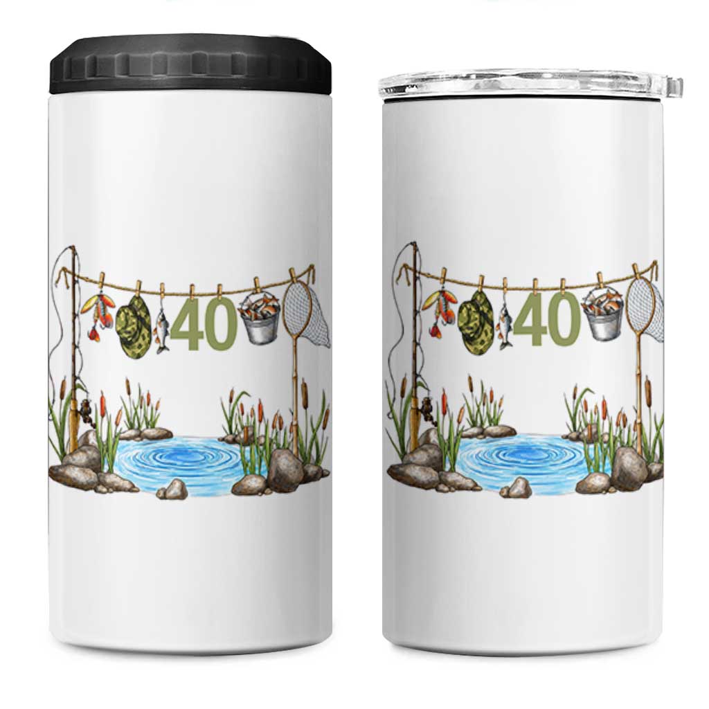 40th Birthday Fishing 4 in 1 Can Cooler Tumbler Fisherman Birthday Party Gift