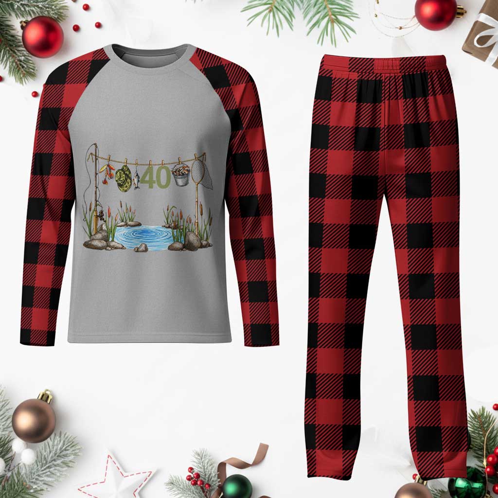 40th Birthday Fishing Plaid Pajama Set Fisherman Birthday Party Gift