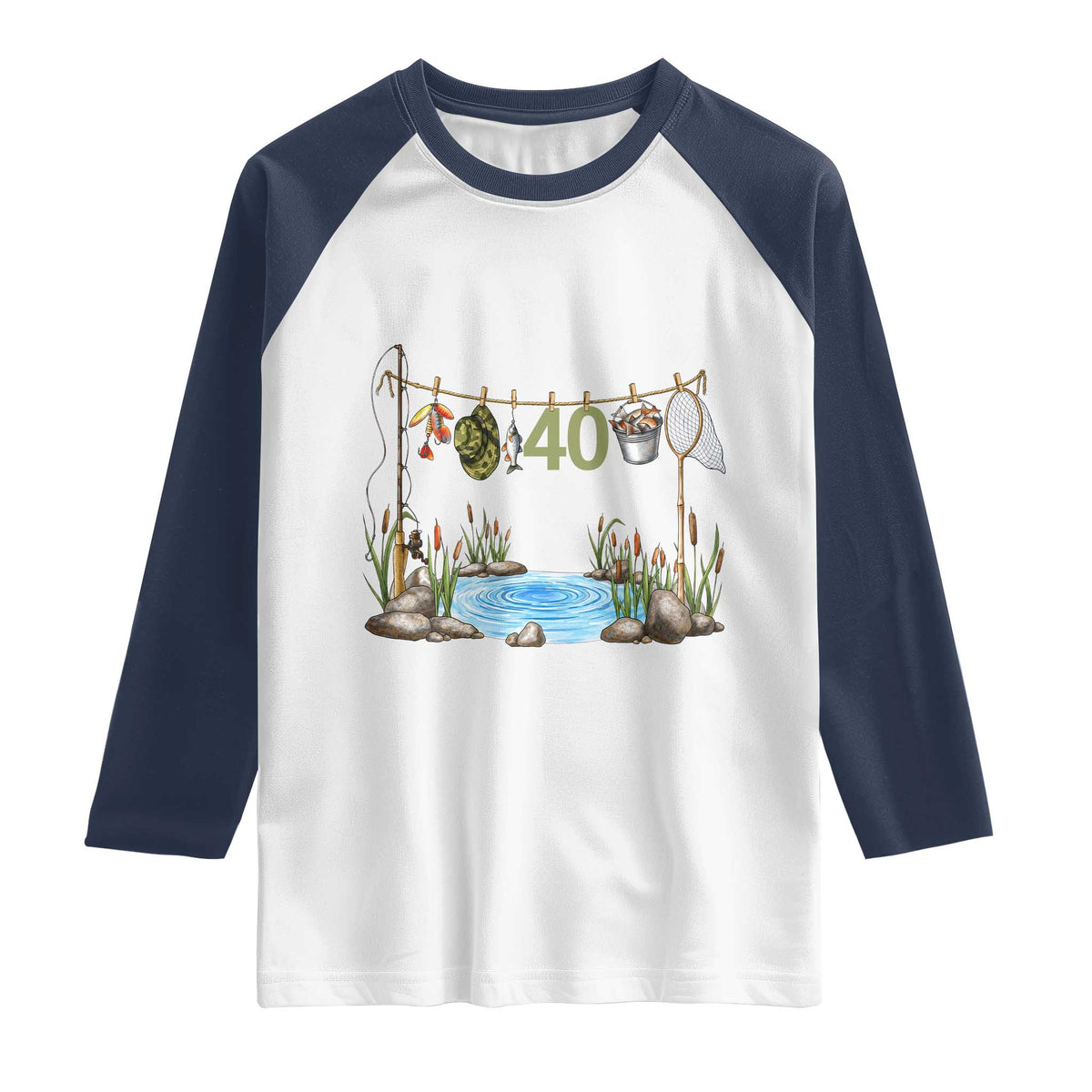40th Birthday Fishing Raglan Shirt Fisherman Birthday Party Gift