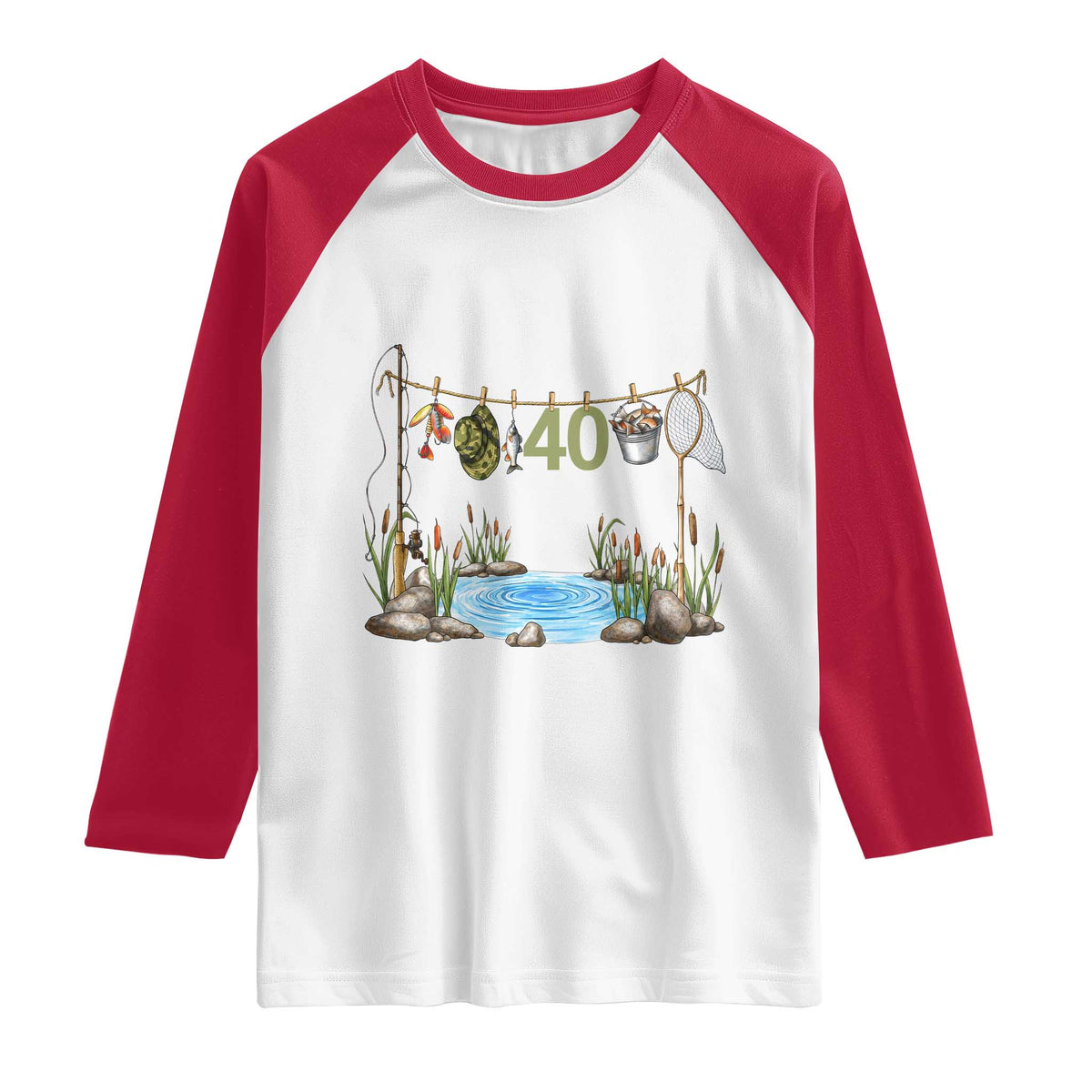 40th Birthday Fishing Raglan Shirt Fisherman Birthday Party Gift