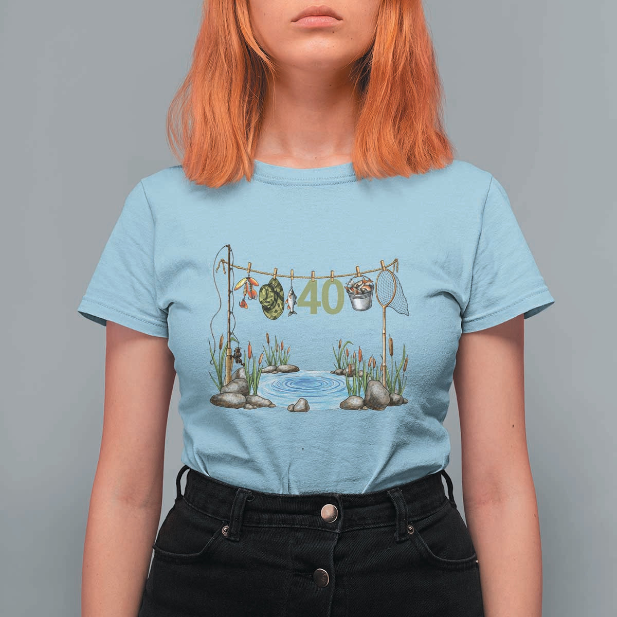 40th Birthday Fishing T Shirt For Women Fisherman Birthday Party Gift