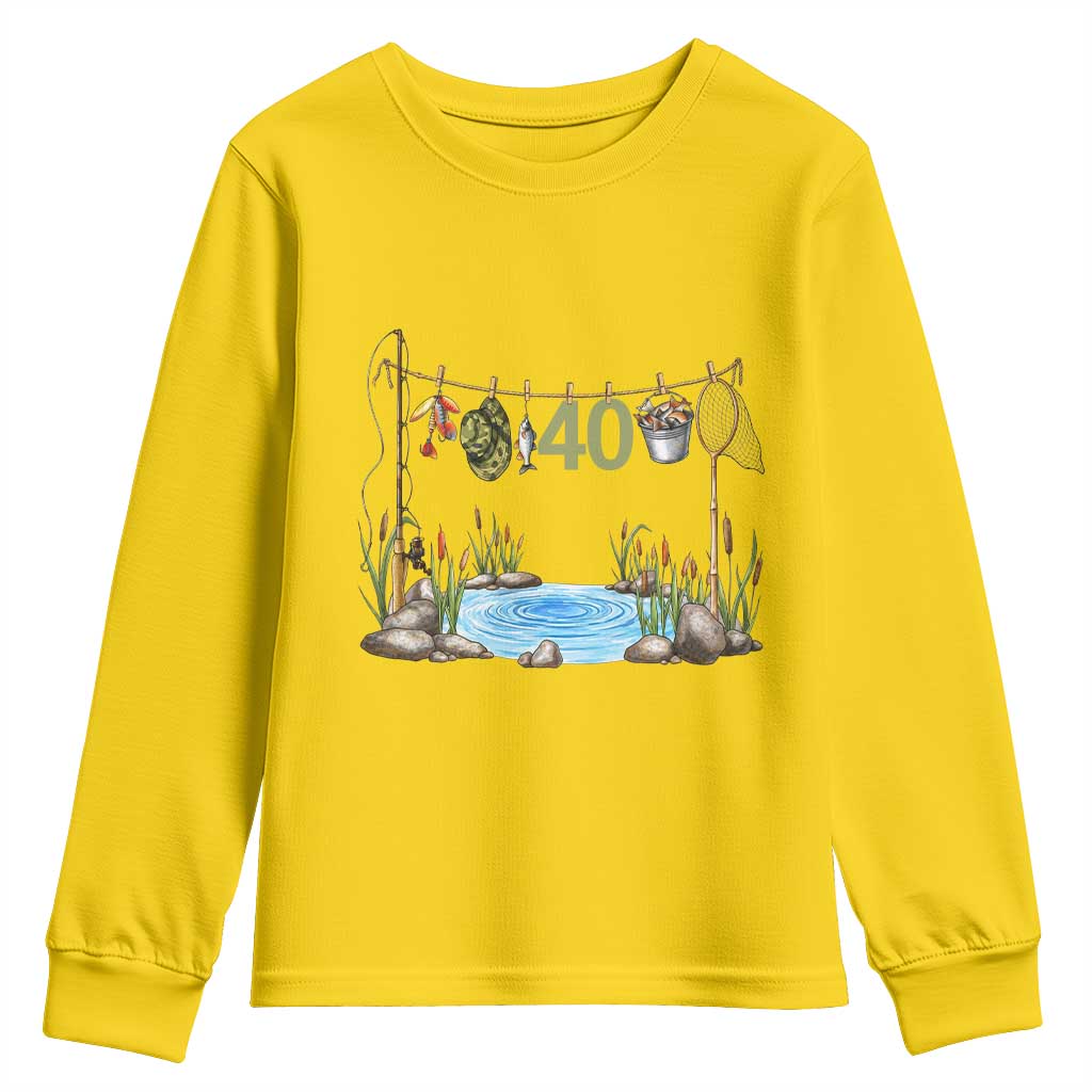 40th Birthday Fishing Youth Sweatshirt Fisherman Birthday Party Gift