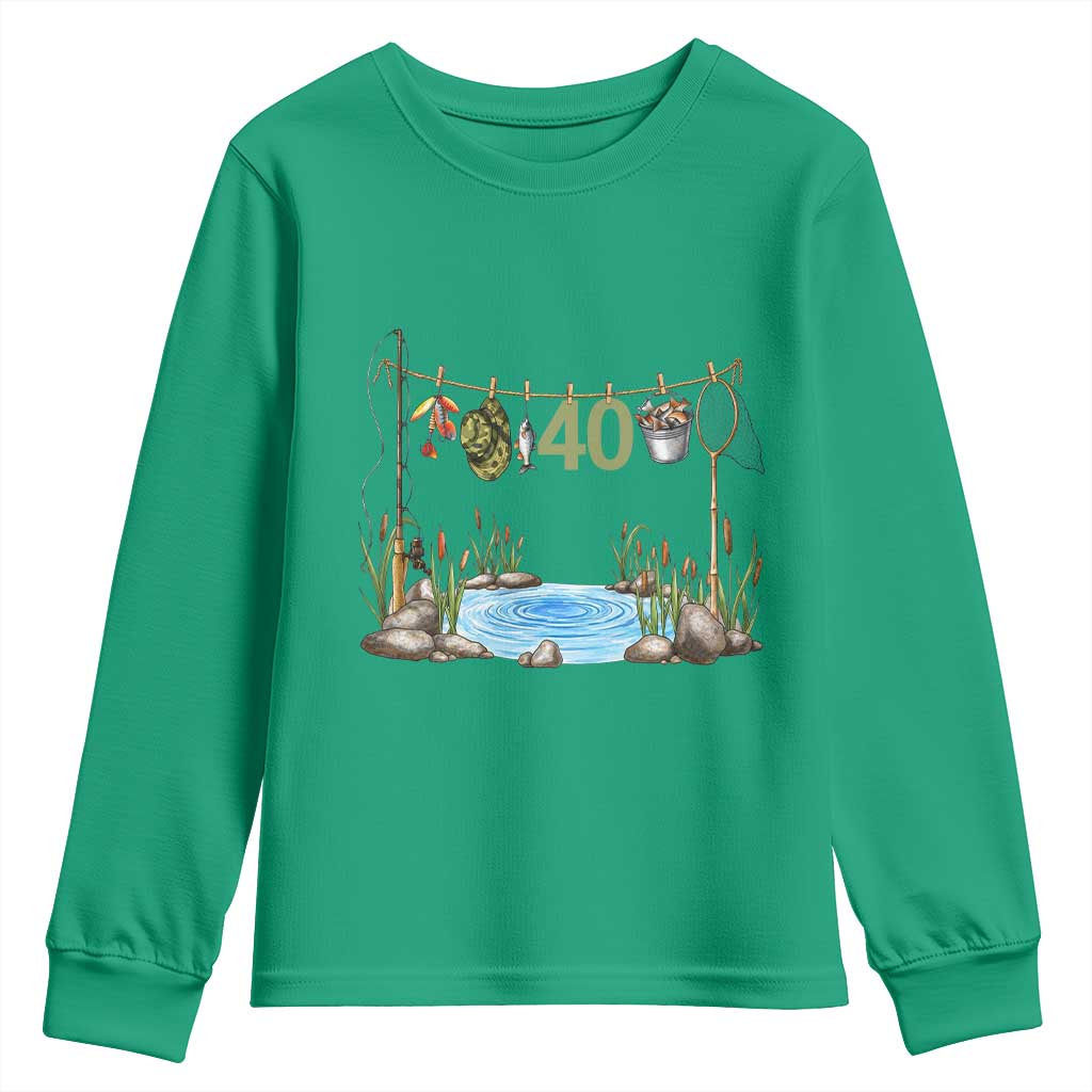 40th Birthday Fishing Youth Sweatshirt Fisherman Birthday Party Gift