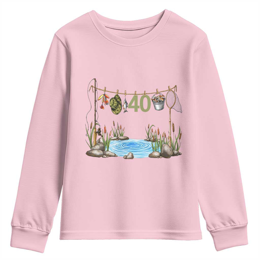 40th Birthday Fishing Youth Sweatshirt Fisherman Birthday Party Gift