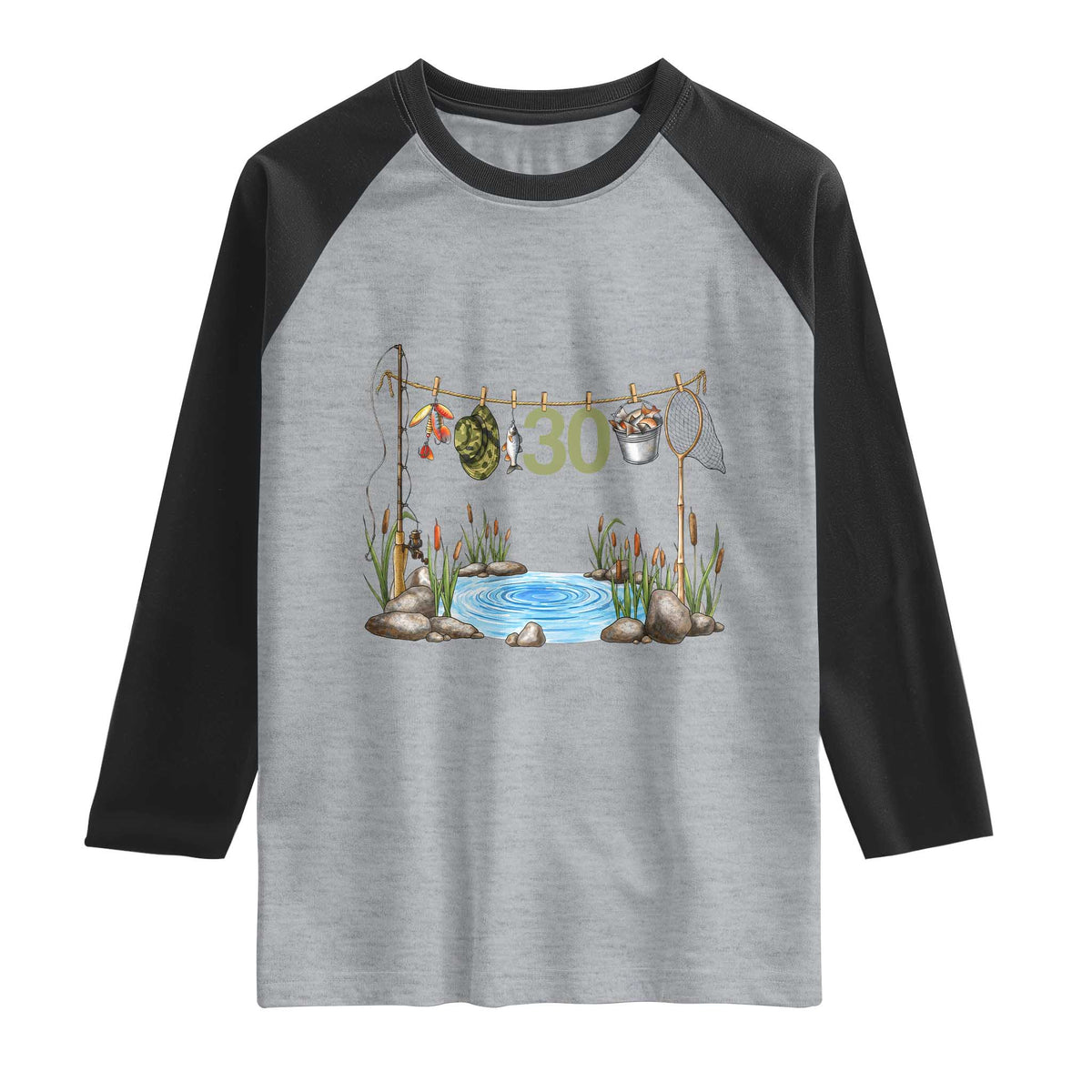 30th Birthday Fishing Raglan Shirt Fisherman Birthday Party Gift
