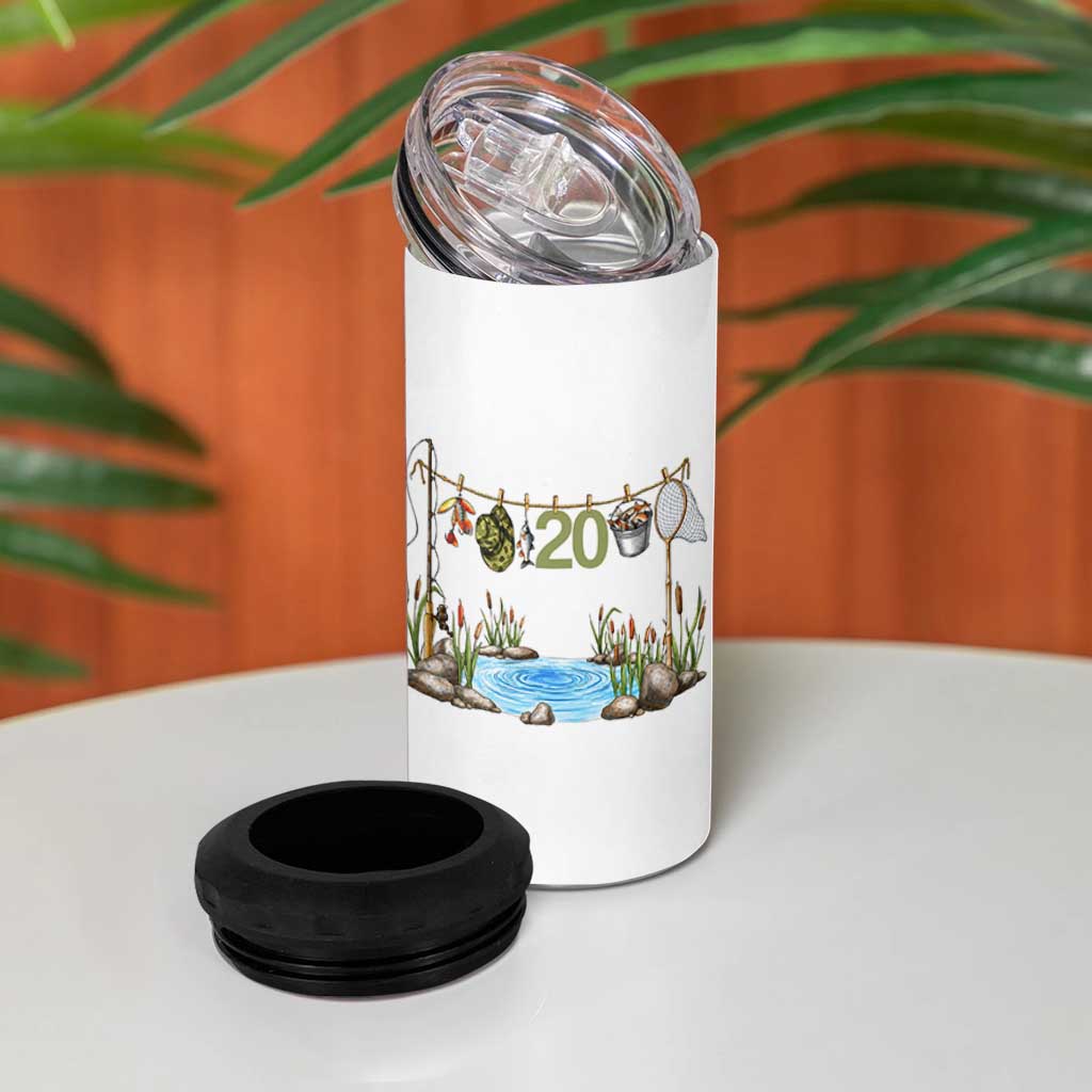 20th Birthday Fishing 4 in 1 Can Cooler Tumbler Fisherman Birthday Party Gift