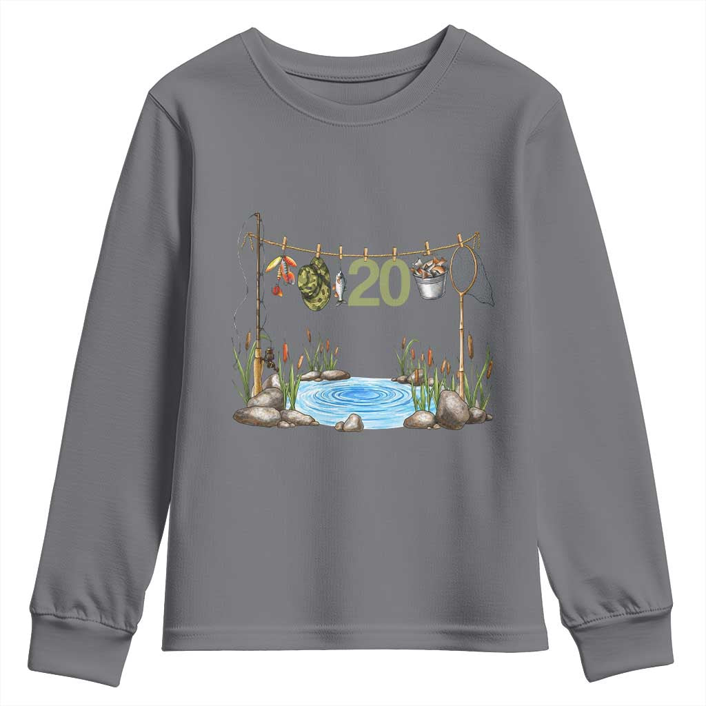 20th Birthday Fishing Youth Sweatshirt Fisherman Birthday Party Gift