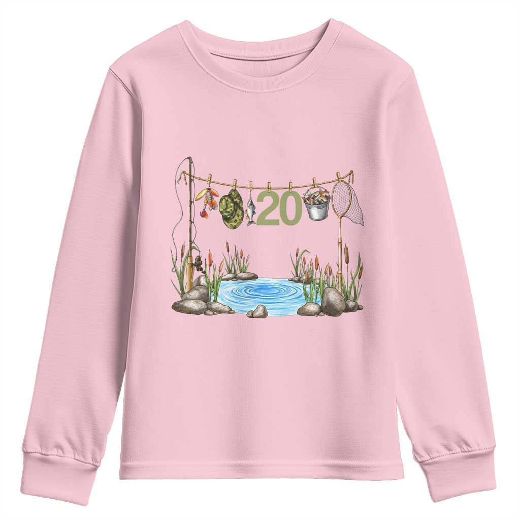 20th Birthday Fishing Youth Sweatshirt Fisherman Birthday Party Gift