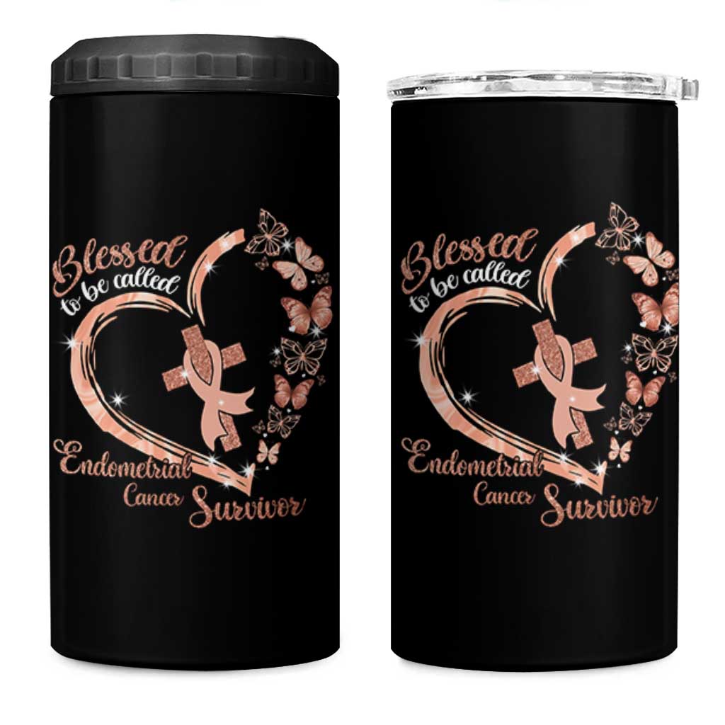 Endometrial Cancer Warrior Gift 4 in 1 Can Cooler Tumbler Blessed To Be Called A Survivor
