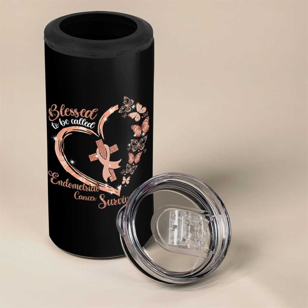 Endometrial Cancer Warrior Gift 4 in 1 Can Cooler Tumbler Blessed To Be Called A Survivor