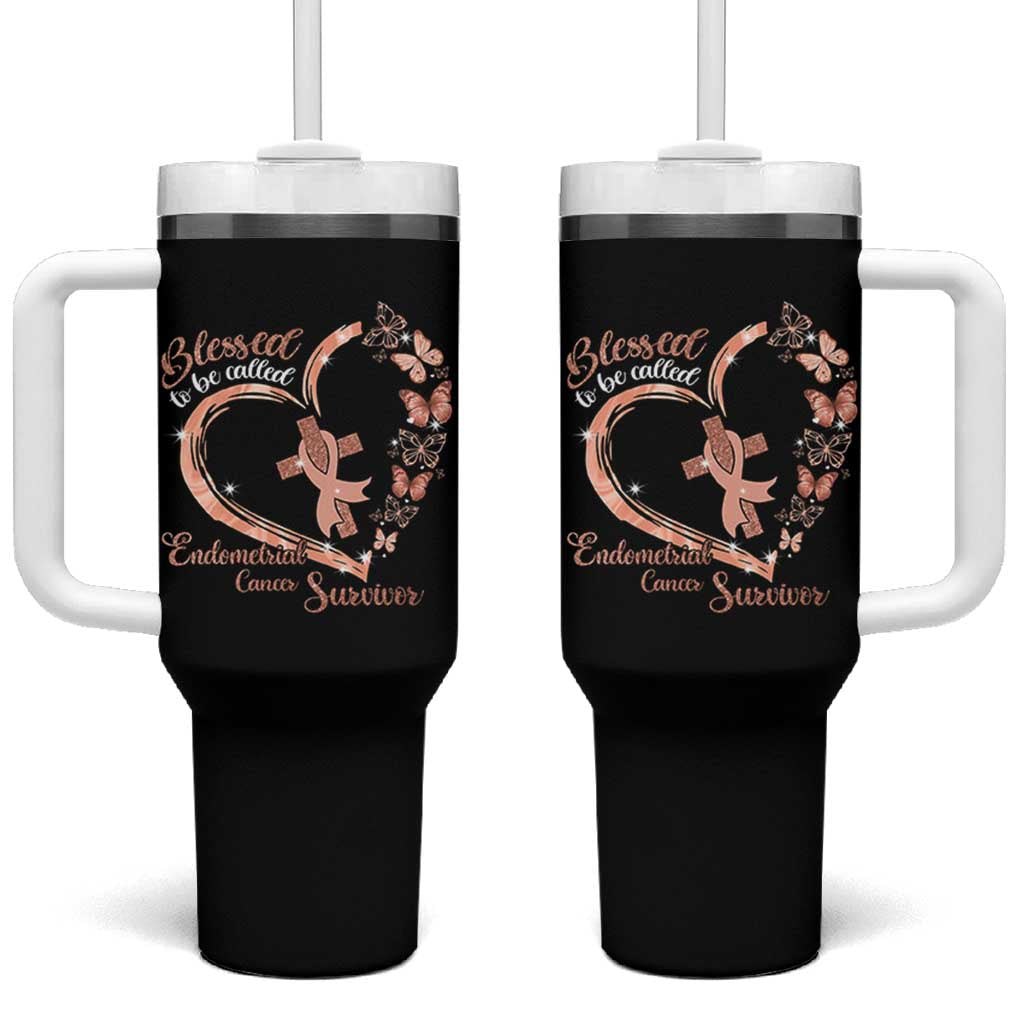 Endometrial Cancer Warrior Gift Tumbler With Handle Blessed To Be Called A Survivor