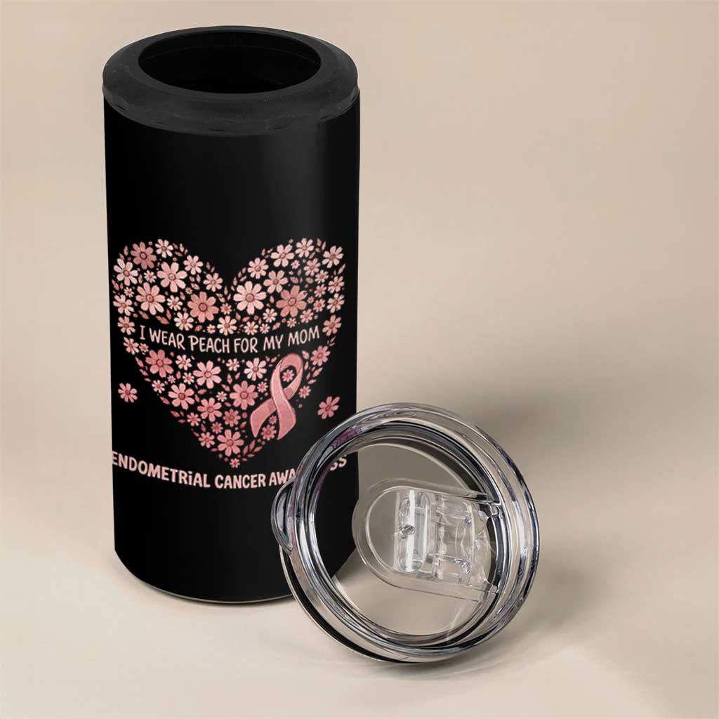 Endometrial Cancer Family Support 4 in 1 Can Cooler Tumbler I Wear Peach For My Mom