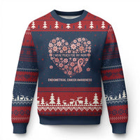 Endometrial Cancer Family Support Ugly Christmas Sweater I Wear Peach For My Mom