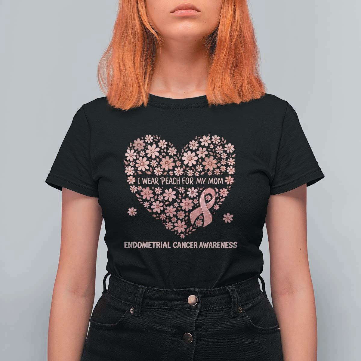 Endometrial Cancer Family Support T Shirt For Women I Wear Peach For My Mom