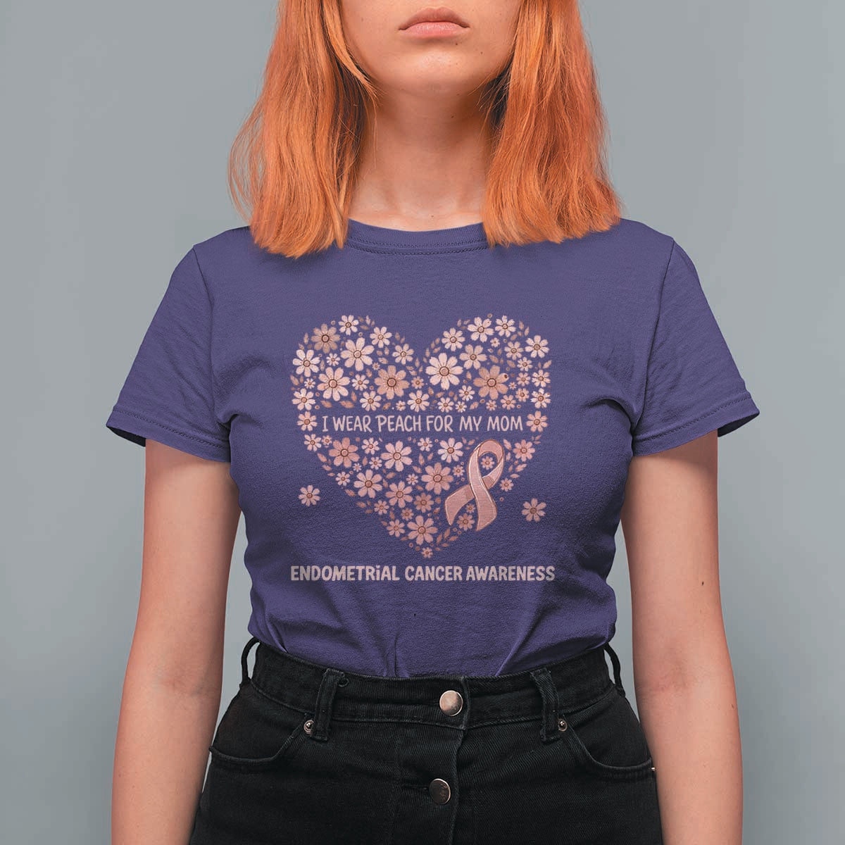 Endometrial Cancer Family Support T Shirt For Women I Wear Peach For My Mom