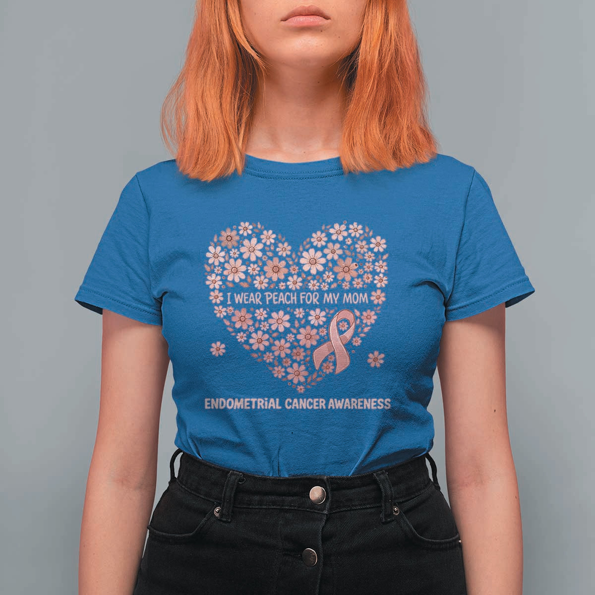 Endometrial Cancer Family Support T Shirt For Women I Wear Peach For My Mom