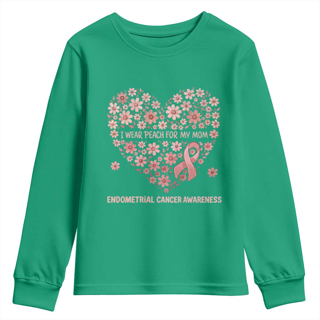 Endometrial Cancer Family Support Youth Sweatshirt I Wear Peach For My Mom