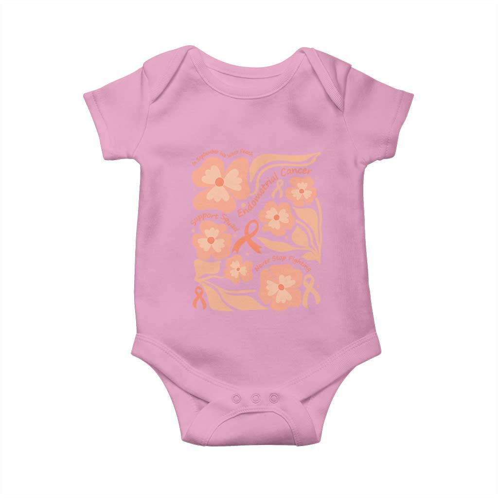 Endometrial Cancer Support Squad Floral Gift Baby Onesie In September We Wear Peach